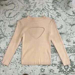 Cream Fitted Long Sleeve Cut Out Top